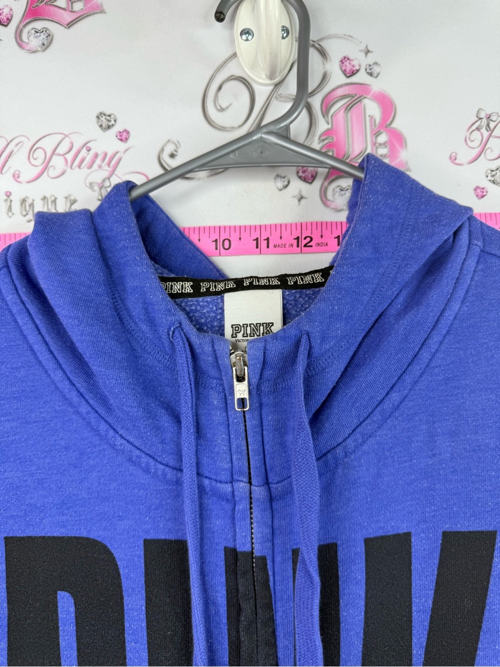 PINK Victoria's Secret Blue Zip-Up Hoodie with Black Logo sweater - Picture 5 of 8